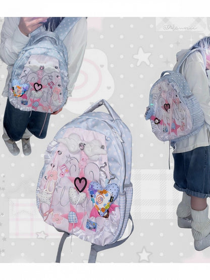 Sweet Winged Heart Backpack in Y2K Style - Black Cherry Sauce