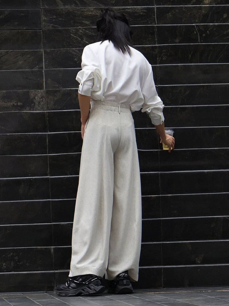 Long Sleeve Pleated Accordion Shirt in White with Metal Frog Button Accents - Feng Hua Gui Guo Ling
