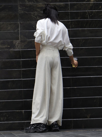 Long Sleeve Pleated Accordion Shirt in White with Metal Frog Button Accents - Feng Hua Gui Guo Ling