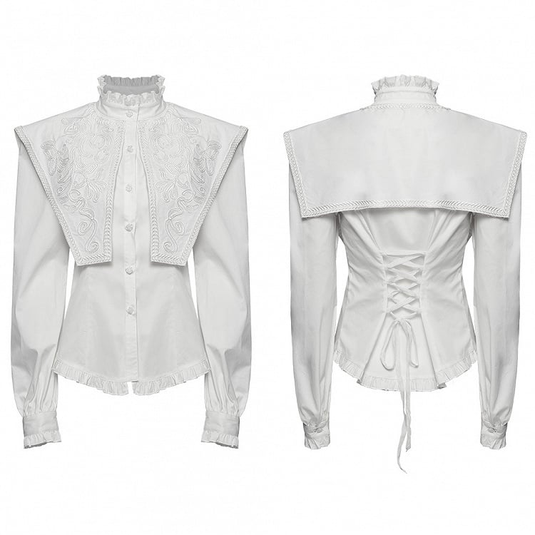 Retro Wide Goth Shirt Shoulder White