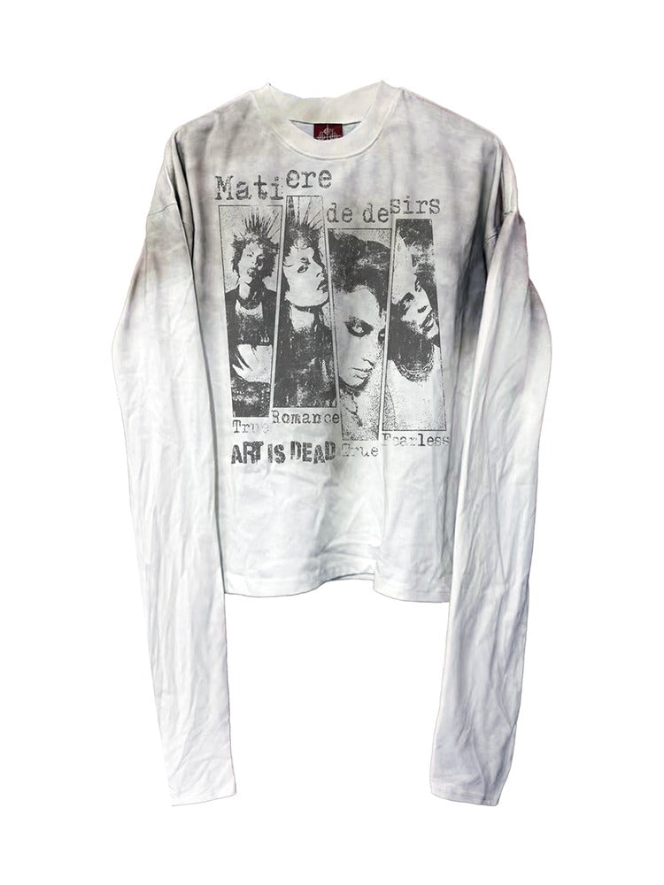 Vintage White Portrait Print Round Neck Punk Top - DETW OnLine