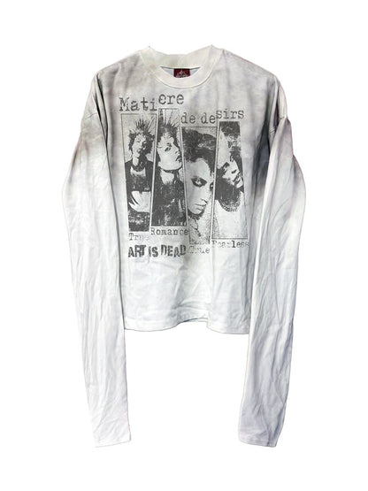 Vintage White Portrait Print Round Neck Punk Top - DETW OnLine