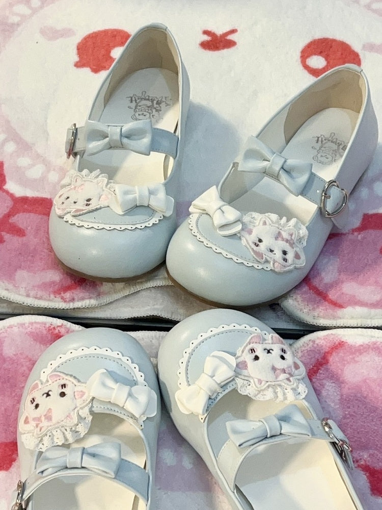 Themed with Sheep Heart Snap Blue Bow PU Decor Jane Sweet Lolita Closure Shoes Mary