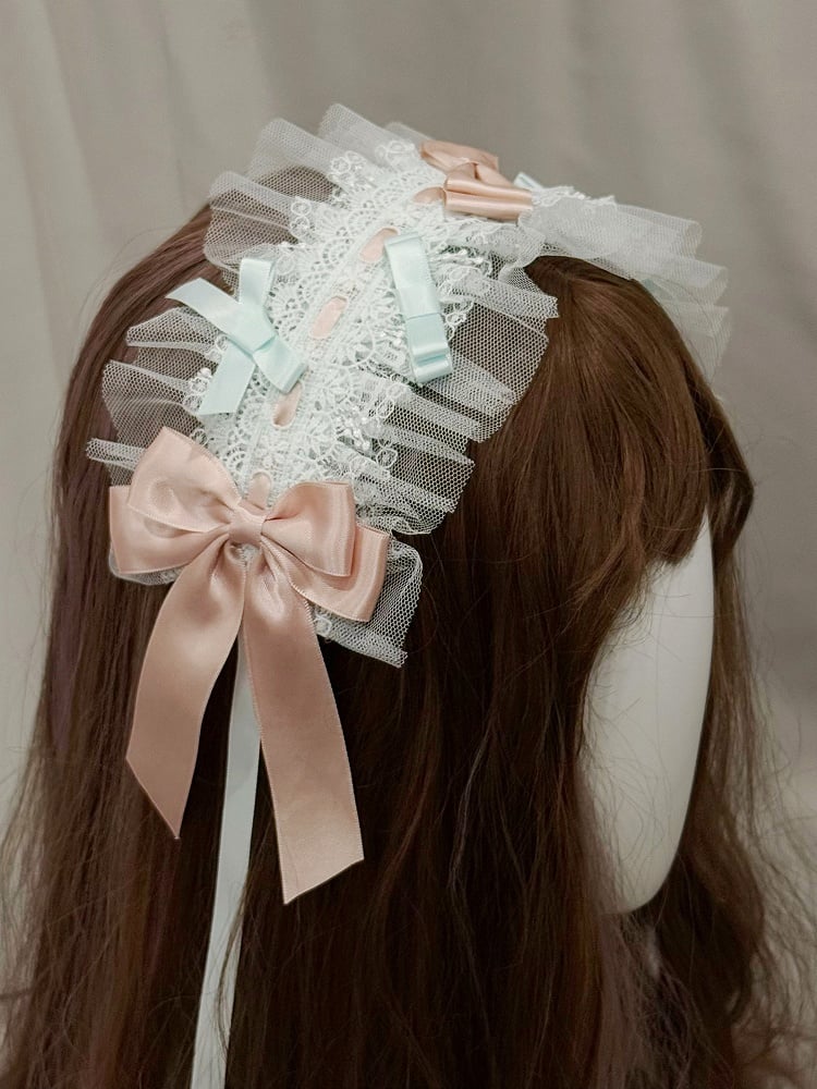 Apricot/Pink/Green Lace Hairband Lolita Bow