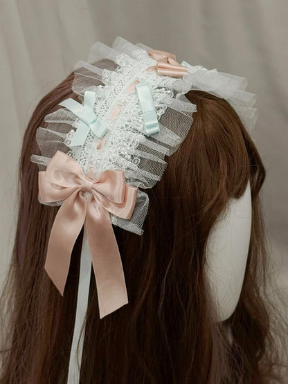 Apricot/Pink/Green Lace Hairband Lolita Bow