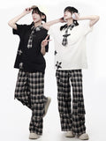 Black & White Plaid Ruffle Pants - PINK SAVIOR