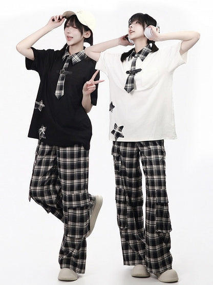 Black & White Plaid Ruffle Pants - PINK SAVIOR