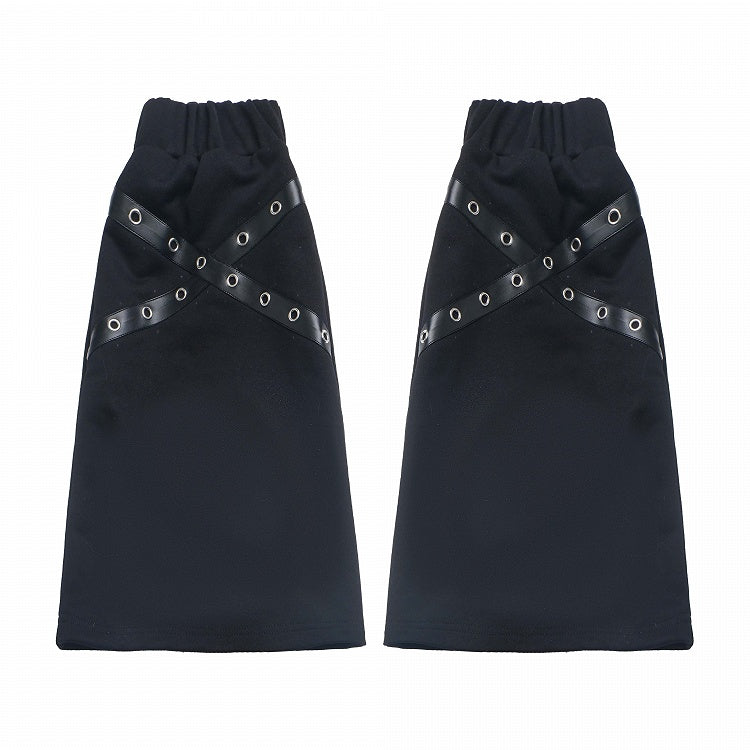 ブラック/グレー クロス PU ストラップ レッグウォーマー