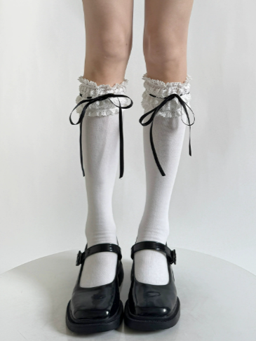 Sweet Lace-Trimmed Ribbon Bow Stockings by Fantasy Doll