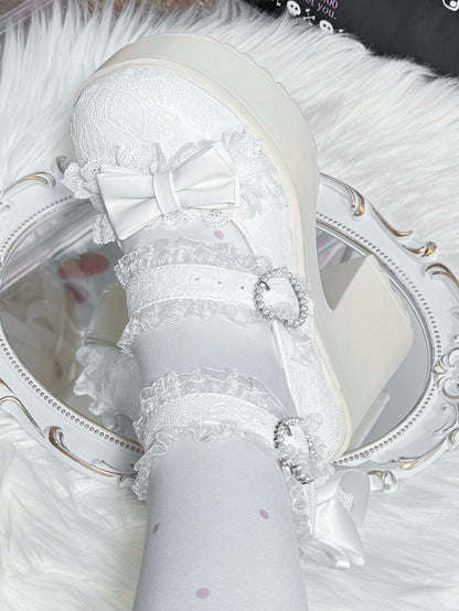 Schuhe Plattform Jirai - Trim Mary Spitze Heels Block High Kei Weiß Jane mit