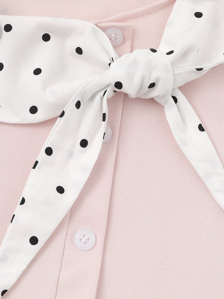 Pink Polka Dot Music Note Tie-Neck Top - Languid Park