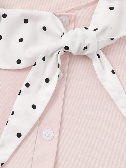Pink Polka Dot Music Note Tie-Neck Top - Languid Park