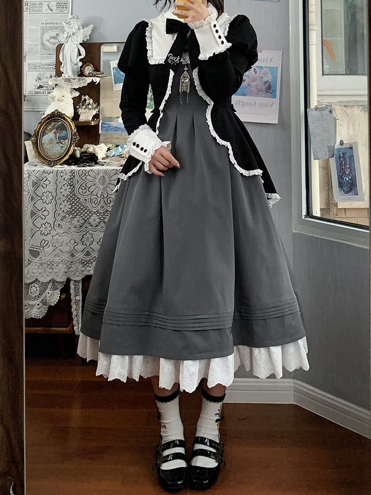 Robe Lolita élégante noire et grise à manches Juliette