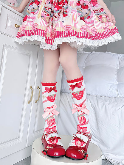 3 Options Lolita Strawberry/Cherry-Themed Cotton Calf Socks