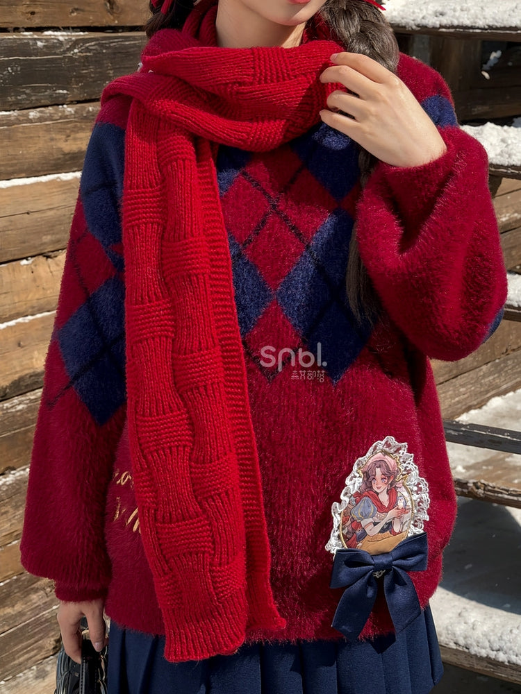 白雪姫プリンセス レッドダイヤモンド柄 モヘア ルーズセーター
