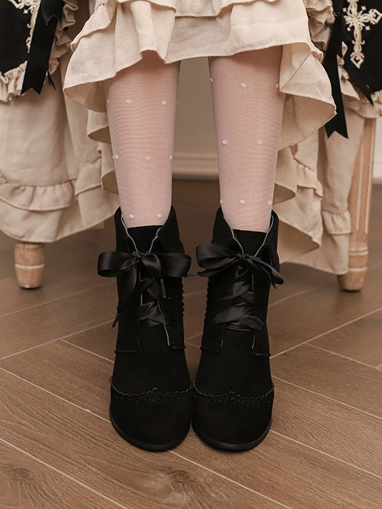 Black Lolita Regular/Thicken Cuff - Boots Version High-heel Fold-over