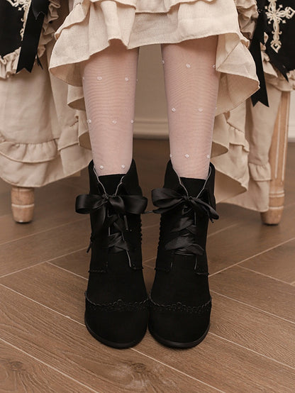 Black Lolita Regular/Thicken Cuff - Boots Version High-heel Fold-over