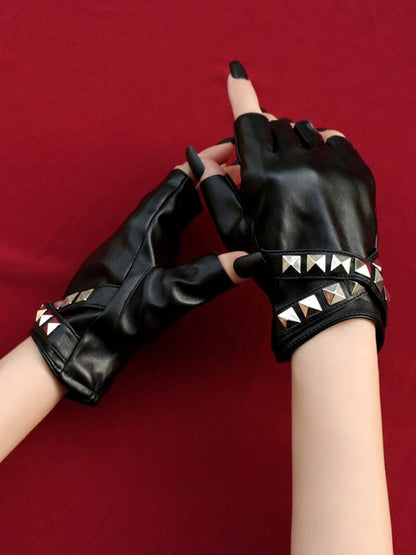 Steampunk Nieten Schwarz/Weiß Fingerhandschuhe