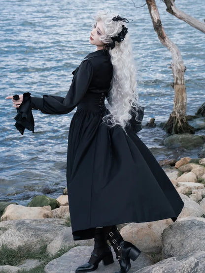 Waist High Gothic M Boned Skirt for Black Lolita Clearance 62-76cm - Aristocrat Size