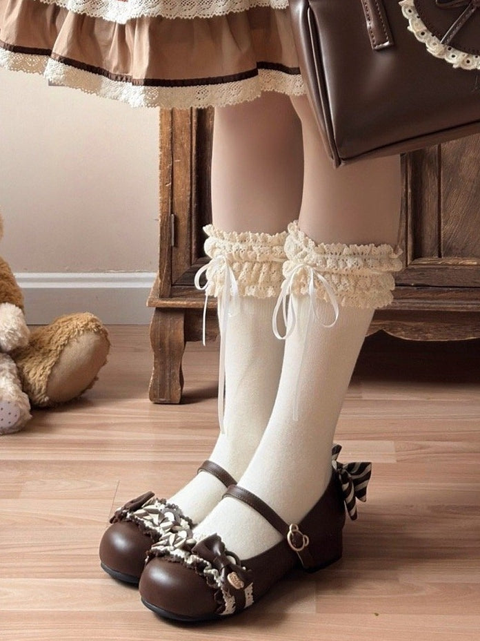 Bow Lolita Shoes Accents - Sweet Low-heel Brown