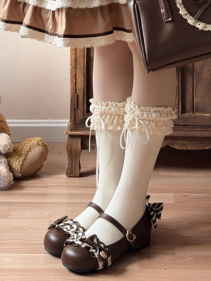 Bow Lolita Shoes Accents - Sweet Low-heel Brown