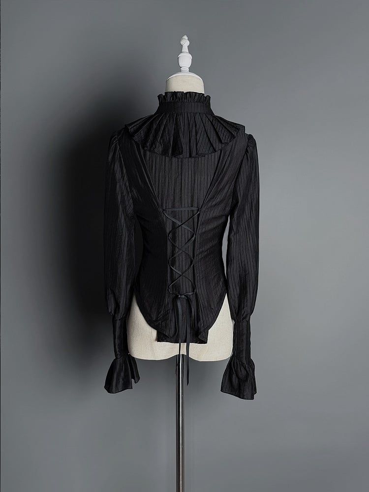 Ruffled Collar Gothic and Blouse Lolita Back with Black Lace-up