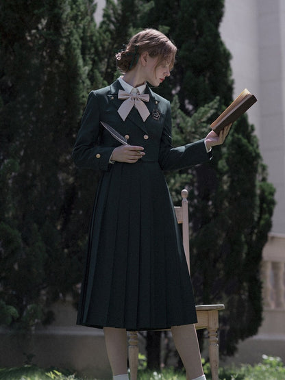 Dark Green JK Uniform Notched Collar Blazer