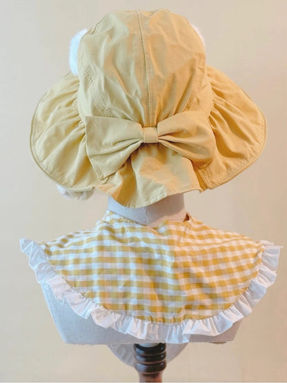 Yellow Cute Hat Ears Plush Bear Accents Bow with