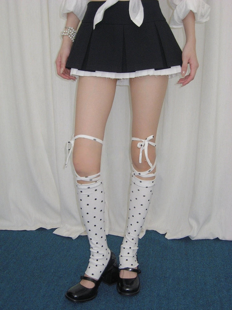 (Retro Leg Sweet Dot Warmers Polka Style) Lace-Up Slouchy