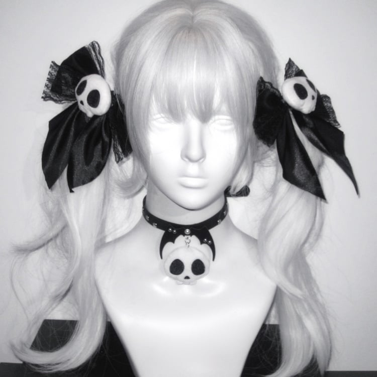 Punk-Skelett-Design, Spitze, Schleife, Jirai Kei-Haarspangen