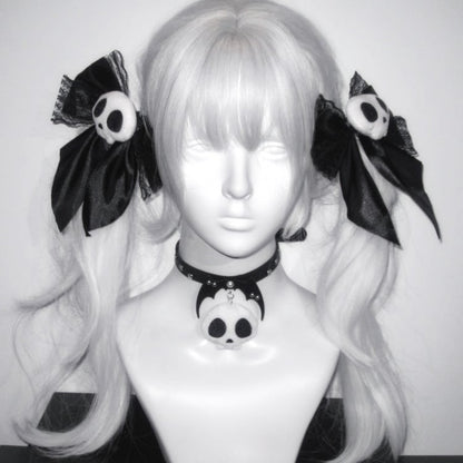 Punk-Skelett-Design, Spitze, Schleife, Jirai Kei-Haarspangen