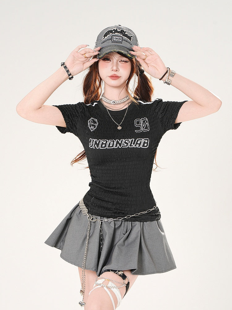 Slim-fitting T-shirt Letter and Number Print Black/Red