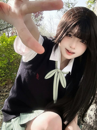 Vest Preppy JK Color Uniform Style Knitted 10 V-neck Options