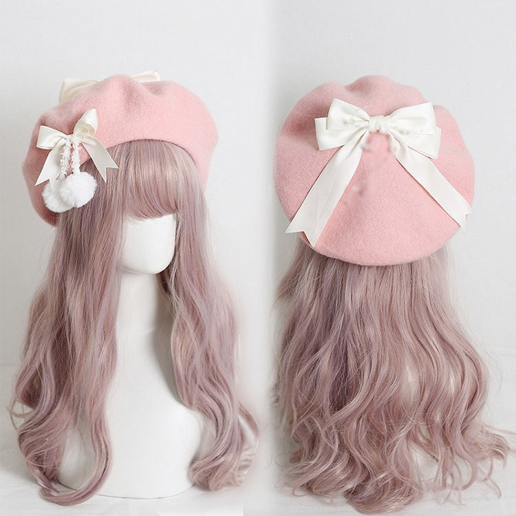 Pom-poms With 9 Sweet Girly-Style Bowknots Colors Beret And Cute