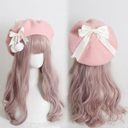 Pom-poms With 9 Sweet Girly-Style Bowknots Colors Beret And Cute