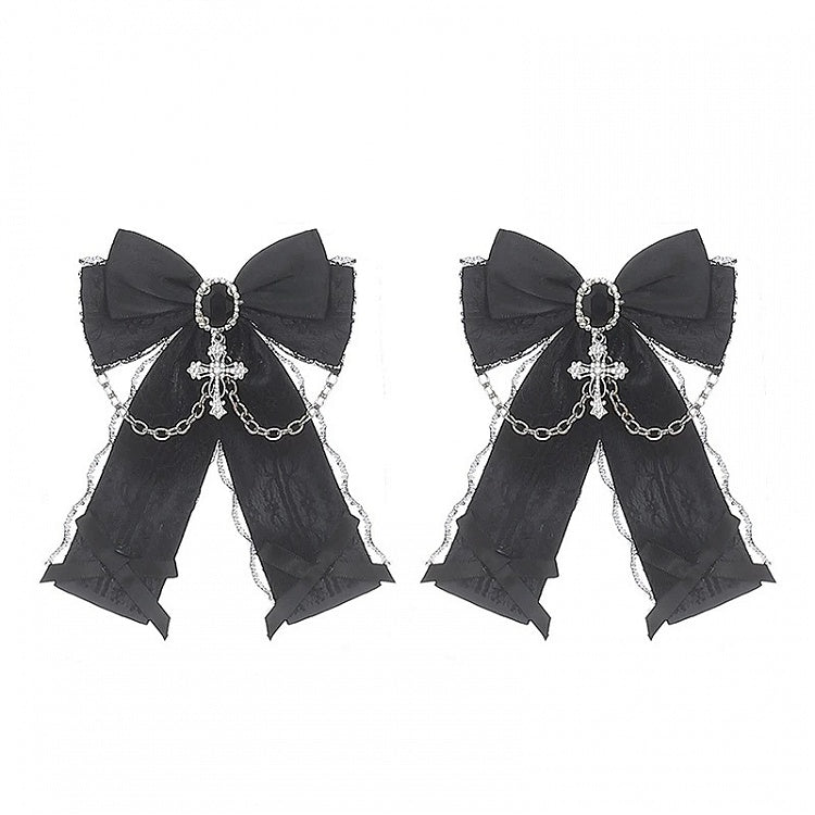 Black Bow Hair Clips with Cross Charms - Puppet Bombs
