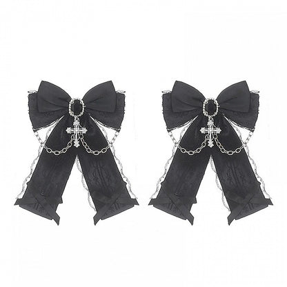 Black Bow Hair Clips with Cross Charms - Puppet Bombs