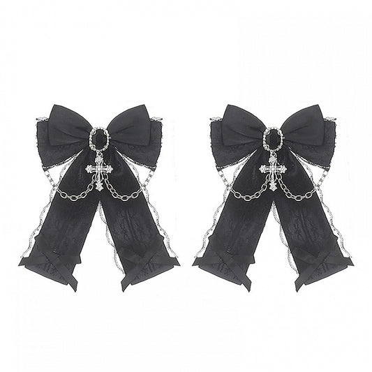 Black Bow Hair Clips with Cross Charms - Puppet Bombs