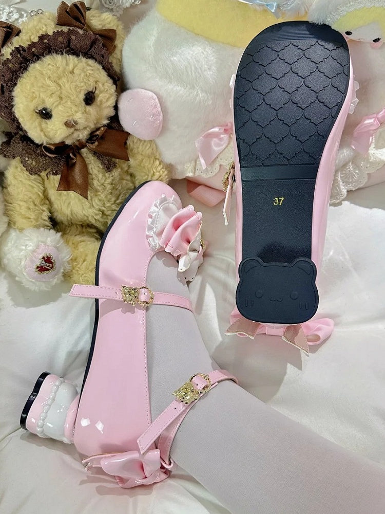 Janes with Mary Bear-shaped Pink Heel Sweet Teddy Layered Bear at Lolita Decor - Bows Top Buckle