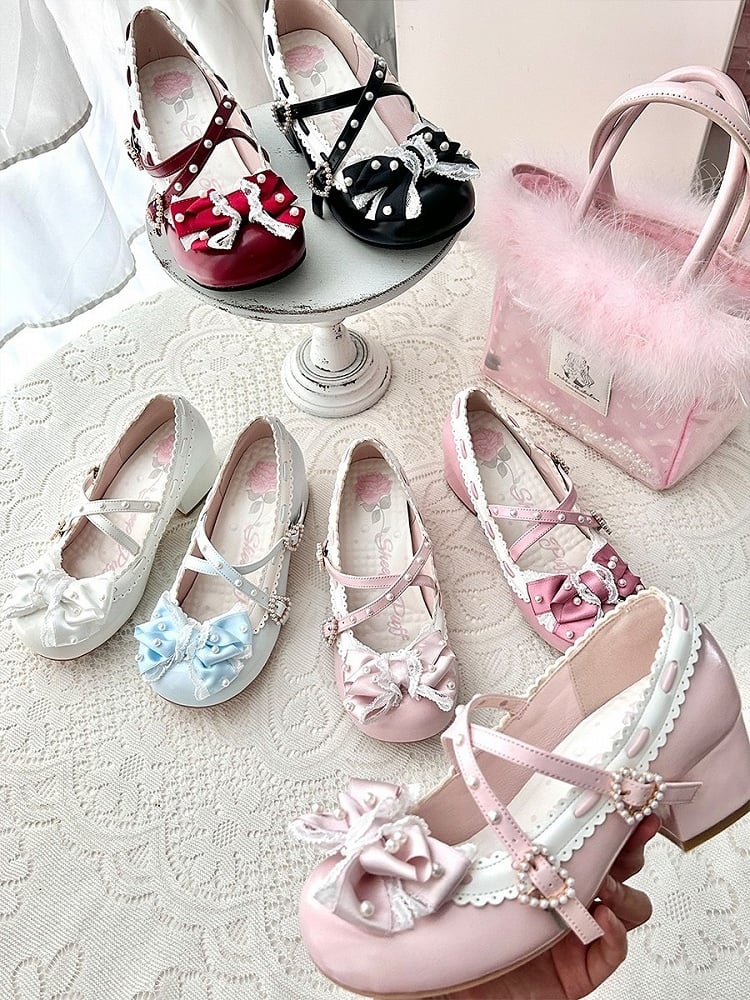 Mid White Sophisticated Lolita - Decor Beads Heels