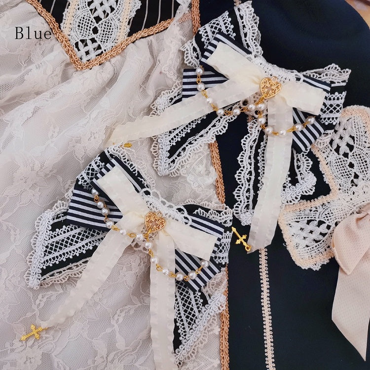 レースチャームとロリータクロスオプションカラーヘアクリップ6蝶結びスイートトリムビーズ