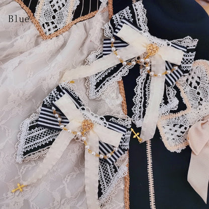 レースチャームとロリータクロスオプションカラーヘアクリップ6蝶結びスイートトリムビーズ