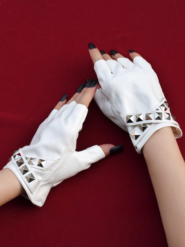Steampunk Nieten Schwarz/Weiß Fingerhandschuhe
