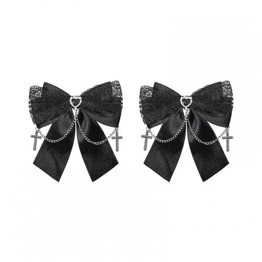 Kei With Hairclips Bow Decorations Cross Dark Jirai Lace
