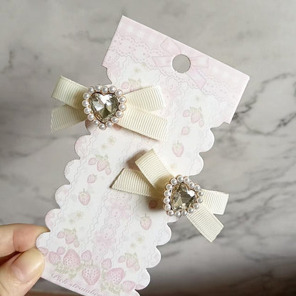 Hairclip 4 Heart Jirai Rhinestone Color Options Bowknot Kei