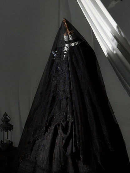 Lolita Spitze Floral Bestickte Trim Schwarz/Grau/Braun Schleier mit