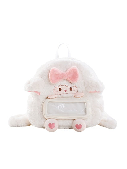 White Lamb-shaped Bowknot Heart Plush Backpack With A Detachable Pencil Case