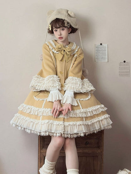 Ruffled Winter Bow Sweet with Accents Lolita Lace and Details Ginger Coat