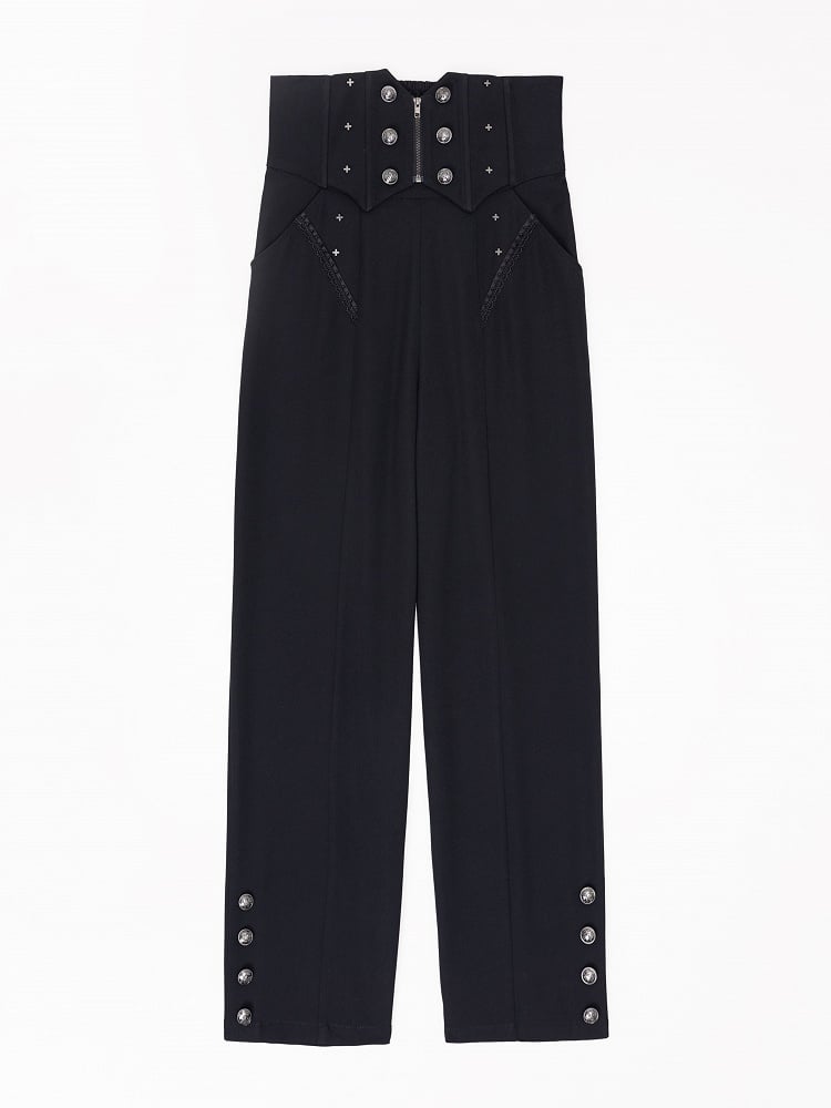 Black Boned Corset Belt High-Rise Ouji Pants - DevilInspired Exclusive Collection