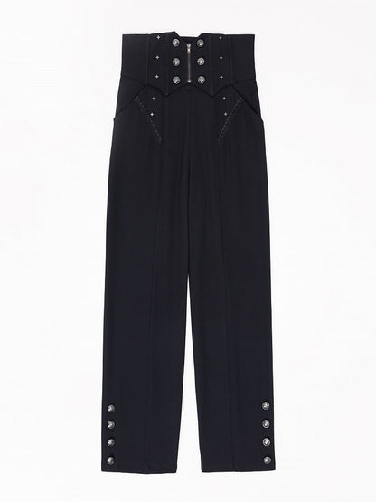 Black Boned Corset Belt High-Rise Ouji Pants - DevilInspired Exclusive Collection